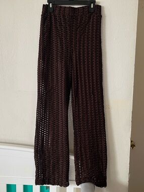 Zara Crochet Wide-Leg Pants — Dark Brown